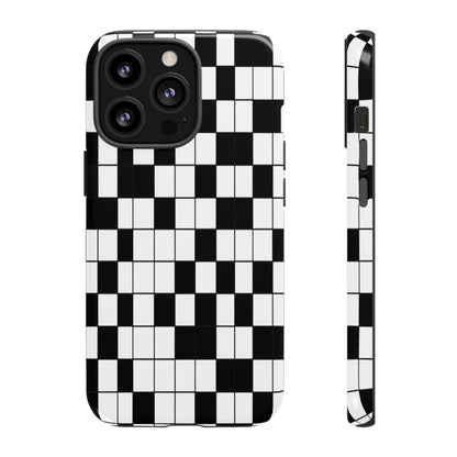 Crossword Grid Phone Case — Black & White Puzzle Pattern Tough Phone Cover