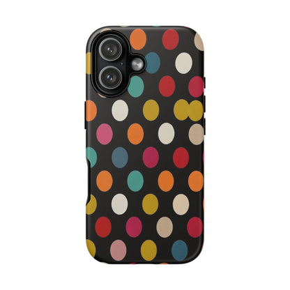 Polka Dot Tough Phone Case – Colorful Retro Dots on Black