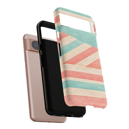 Pastel Stripes Tough Phone Case – Retro Coral & Teal Protective Cover