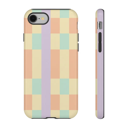 Pastel Checkered Phone Case — Retro Stripe Tough Case