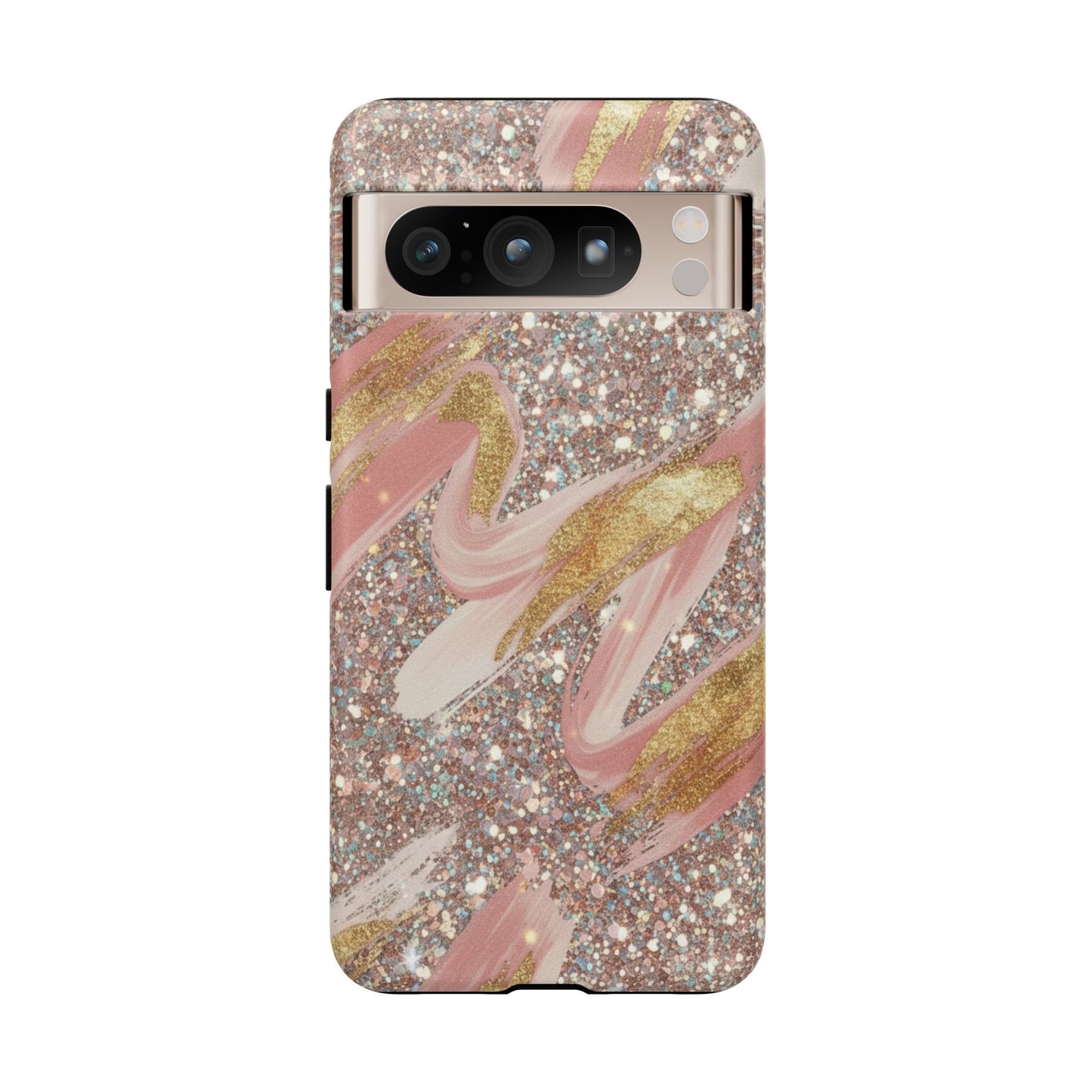 Glitter Blush Marble Phone Case — Pink Gold Swirl Tough Case