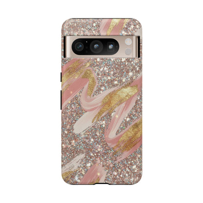 Glitter Blush Marble Phone Case — Pink Gold Swirl Tough Case