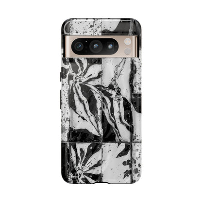 Monochrome Tile Floral Tough Phone Case