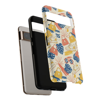 Tough Cases: Retro Summer Pattern Phone Case – Sunglasses, Sneakers & Tropical Leaves