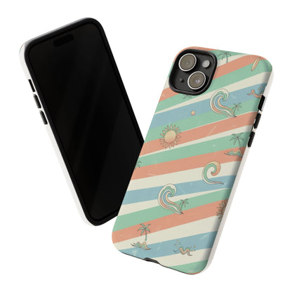 Surf Stripe Tough Phone Case — Retro Beach Waves Pattern