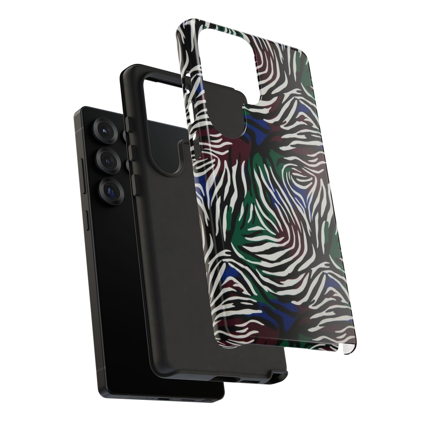 Zebra Camo Tough Phone Case – Green & Blue Animal Print Protective Cover