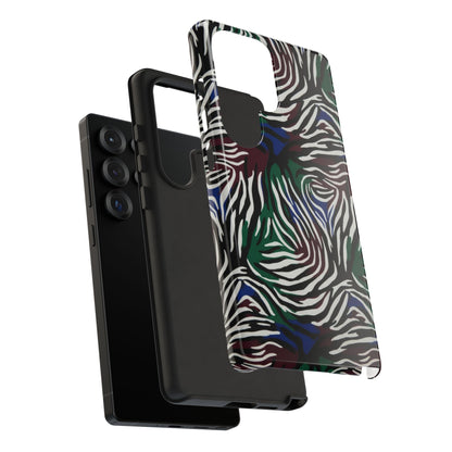 Zebra Camo Tough Phone Case – Green & Blue Animal Print Protective Cover