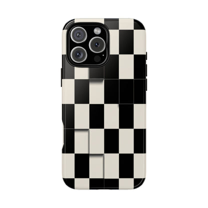 Checkerboard Tough Phone Case — Classic Black & Cream Grid Protective Cover