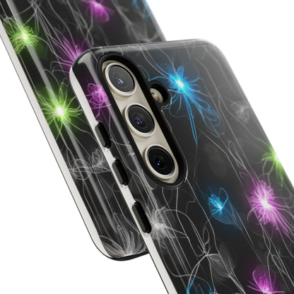 Neon Floral Tough Phone Case — Glow Flower Protective iPhone Cover