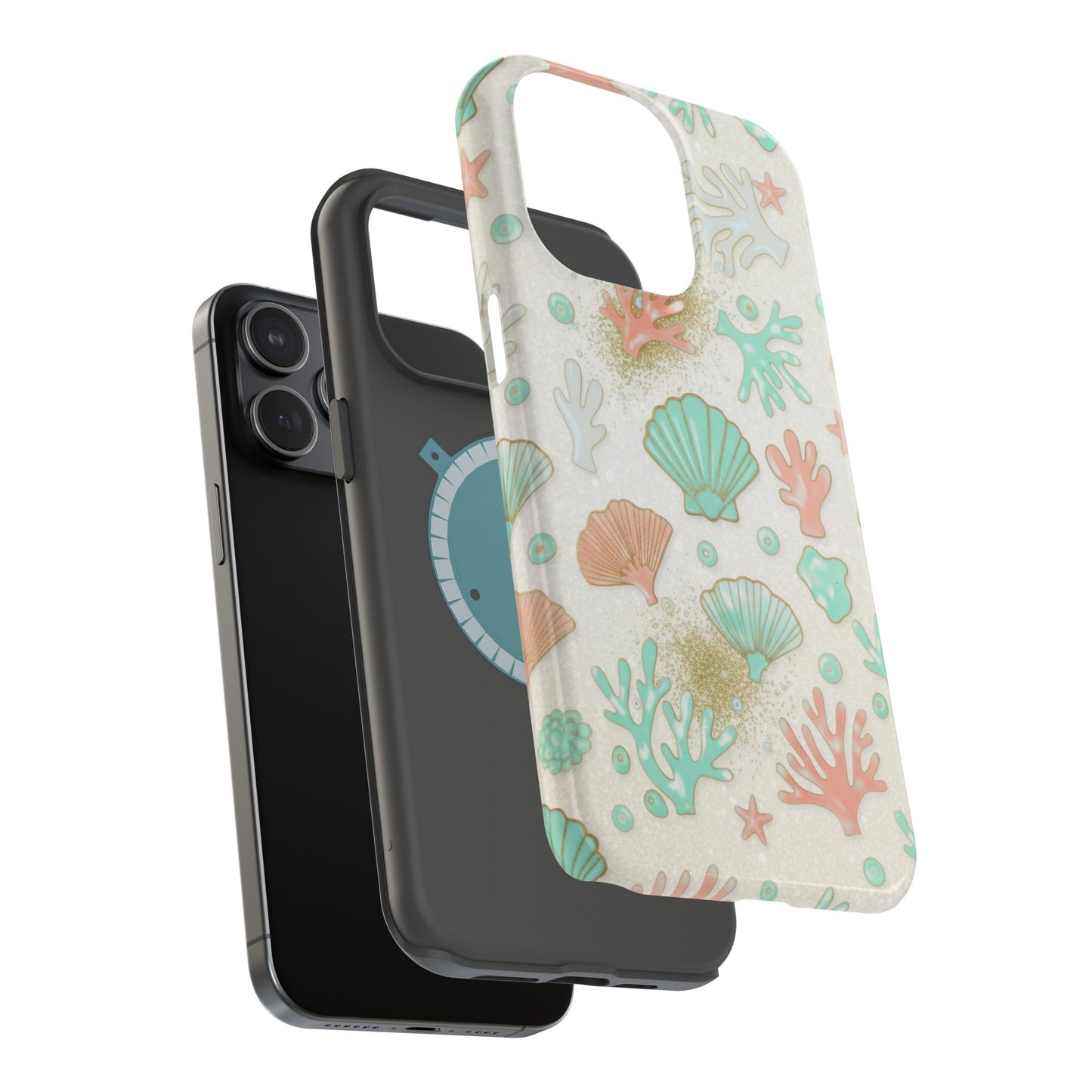 Sea Shells Magnetic Impact Phone Case — Pastel Coral & Teal Beach Design