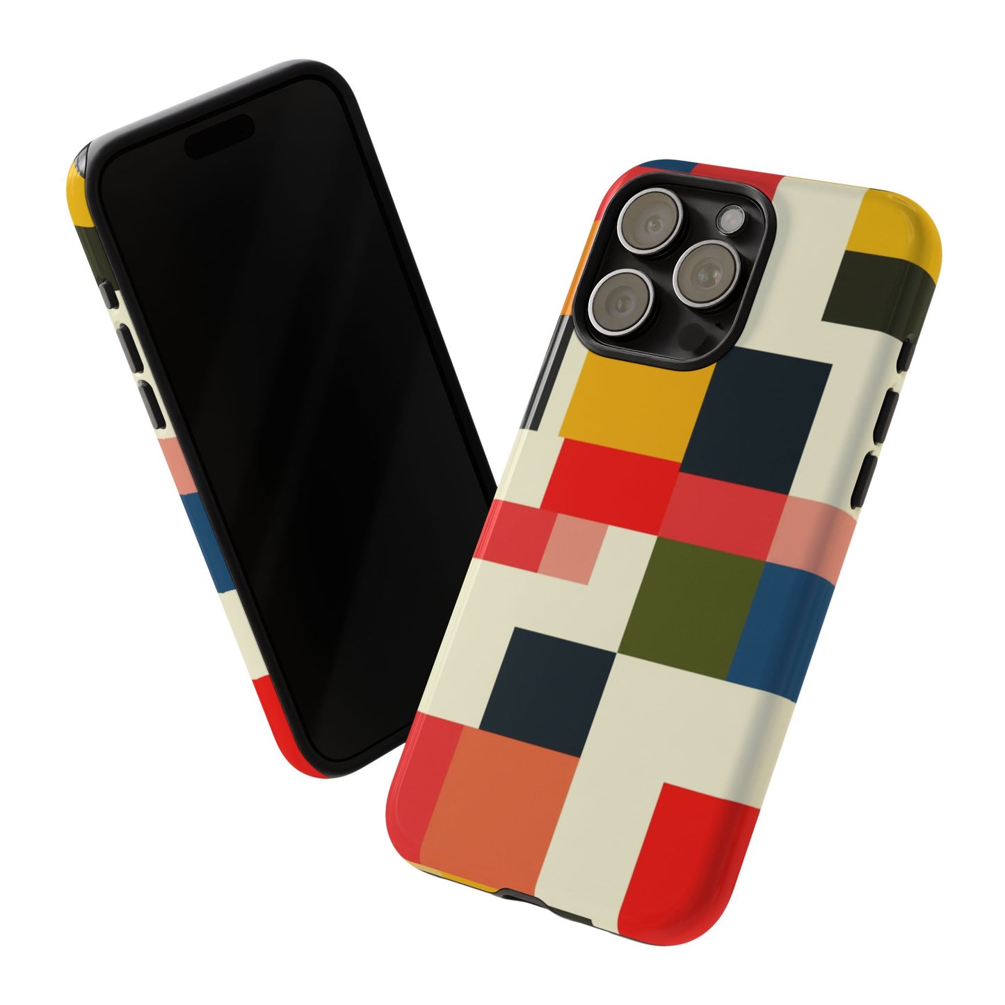 Abstract Color Block Tough Phone Case — Retro Geometric Protective Cover