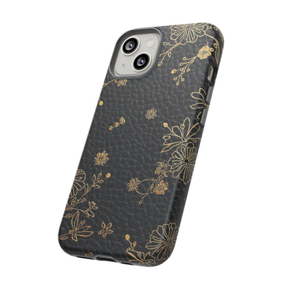 Floral Gold Foil Leather Texture Tough Phone Case