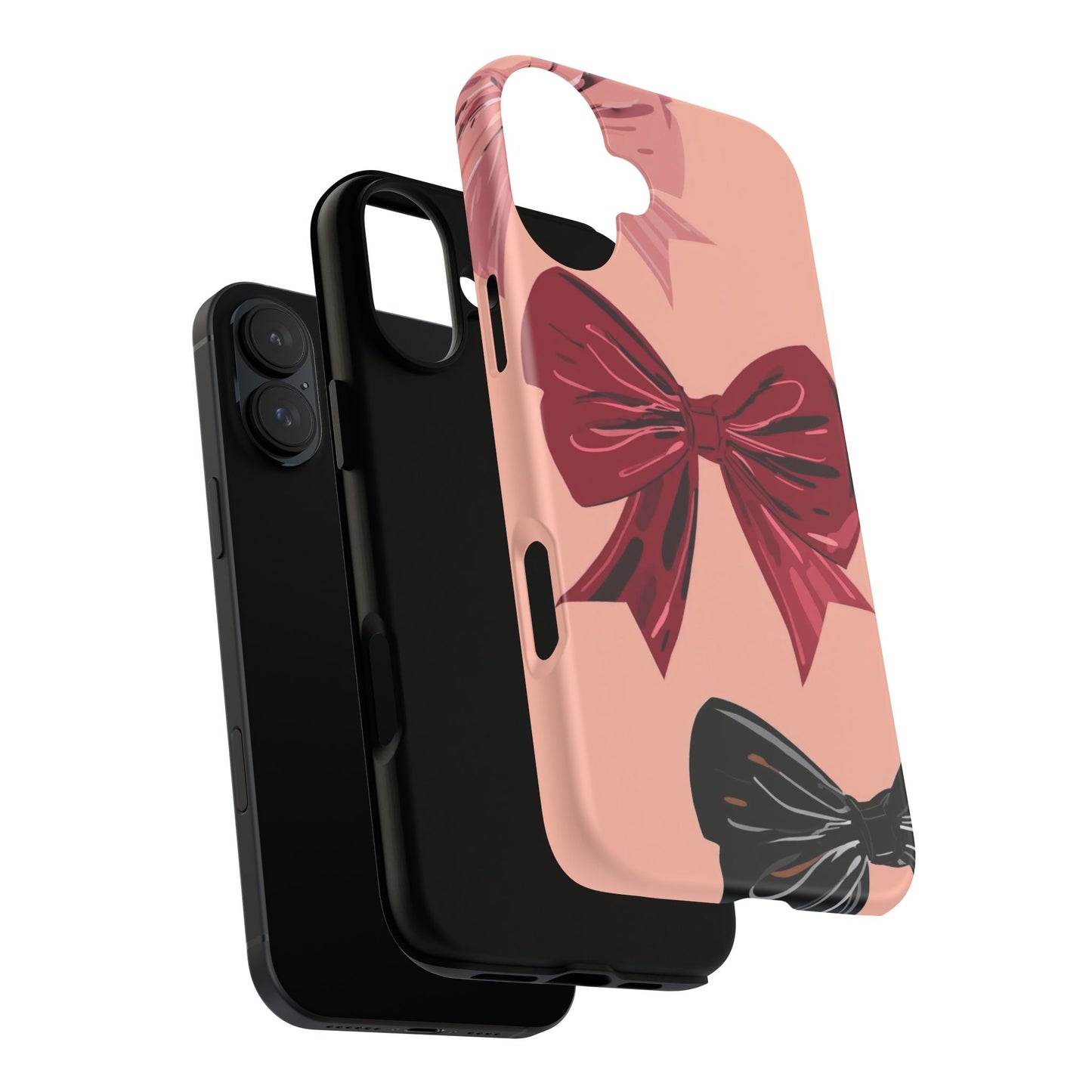 Bow Pattern Tough Phone Case — Pink, Red & Black Decorative Bows