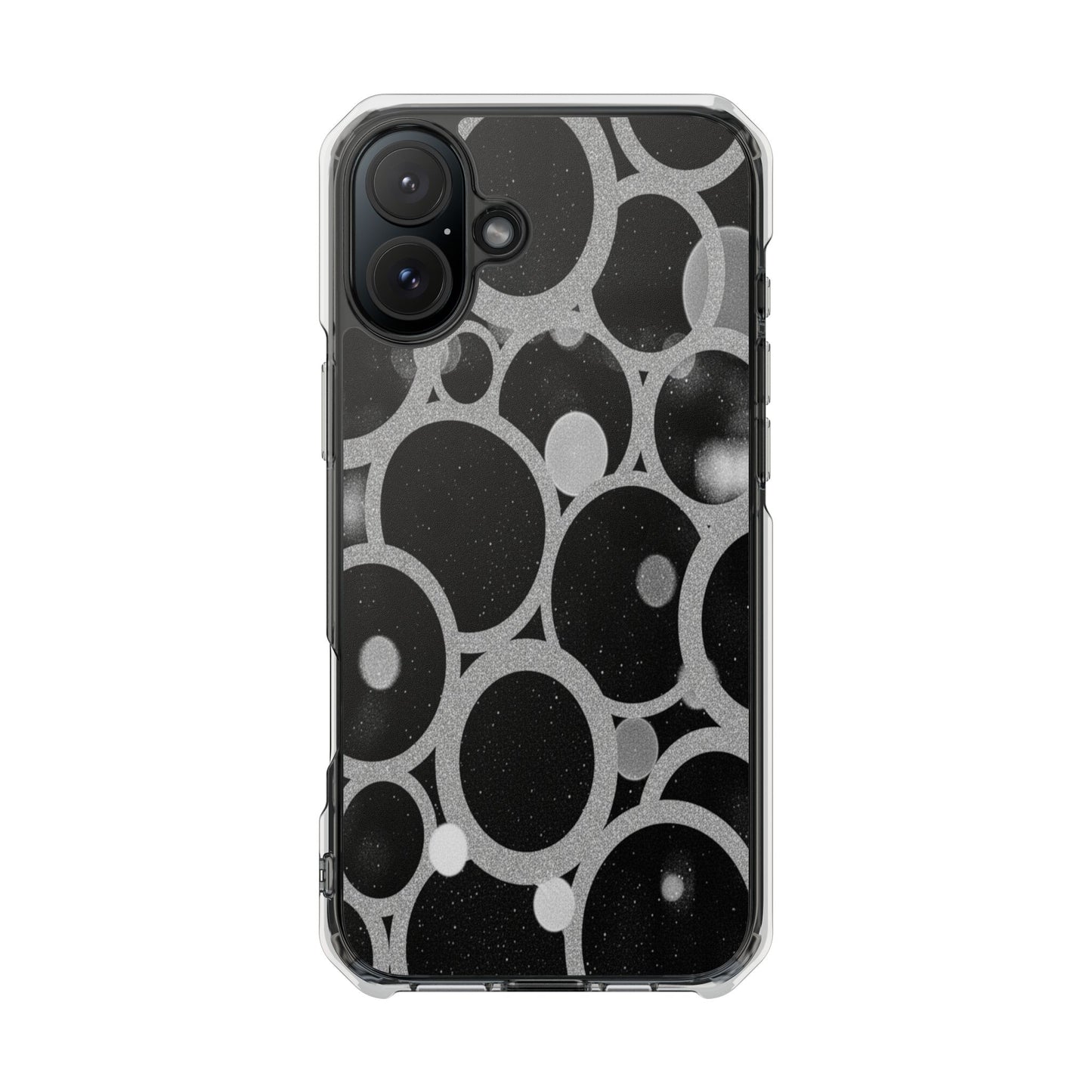 Magnetic Clear Phone Case — Abstract Black & Gray Bubble Design, Impact-Resistant