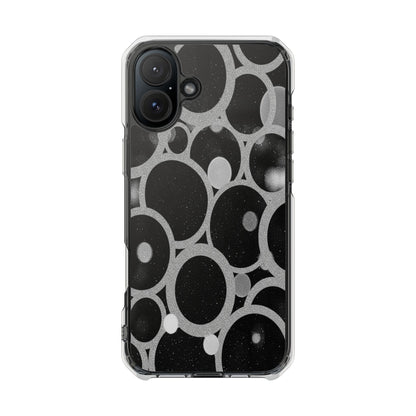 Magnetic Clear Phone Case — Abstract Black & Gray Bubble Design, Impact-Resistant