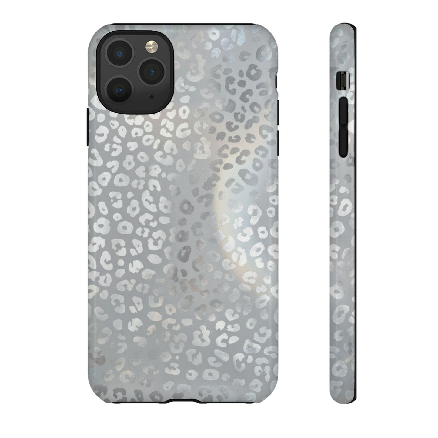 Grey Leopard Print Tough Phone Case — Durable Protective iPhone Cover