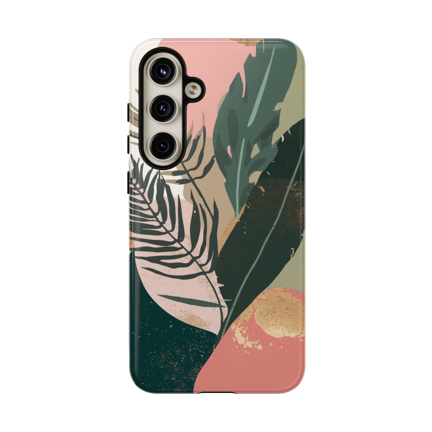 Tropical Leaf Tough Phone Case — Abstract Pink & Green Botanical Protective Cover