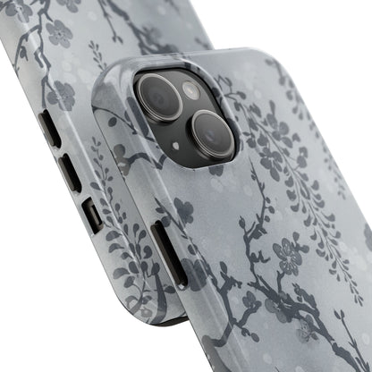 Tough Phone Case — Gray Cherry Blossom Ink Floral Design