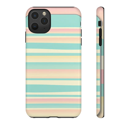 Pastel Striped Tough Phone Case — Mint, Peach & Cream Protective Cover