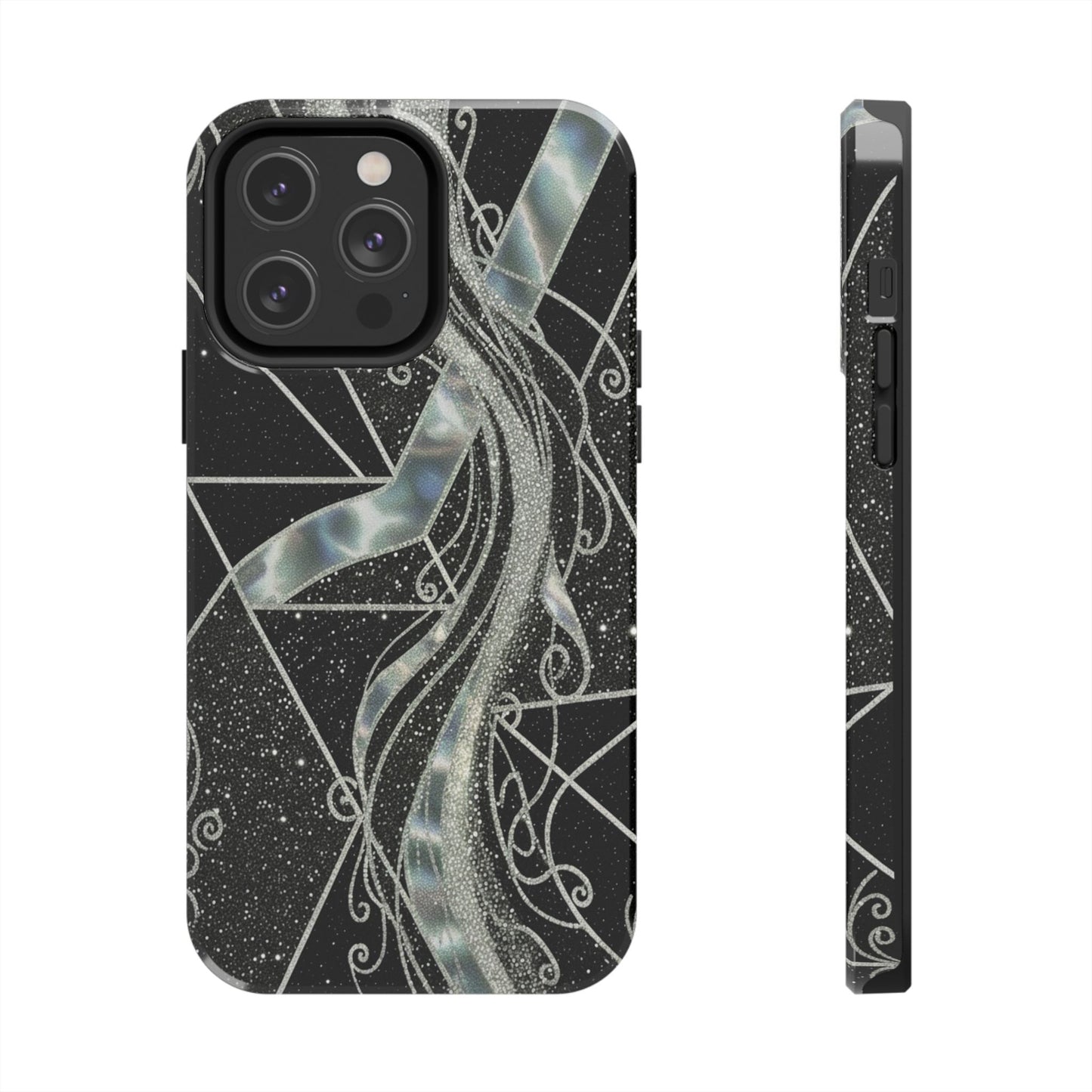 Geometry Tough Phone Case — Iridescent Ribbon on Black Celestial Background