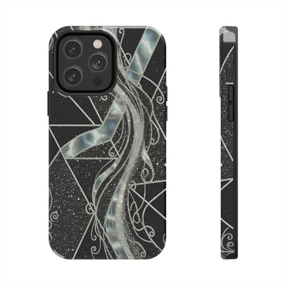 Geometry Tough Phone Case — Iridescent Ribbon on Black Celestial Background