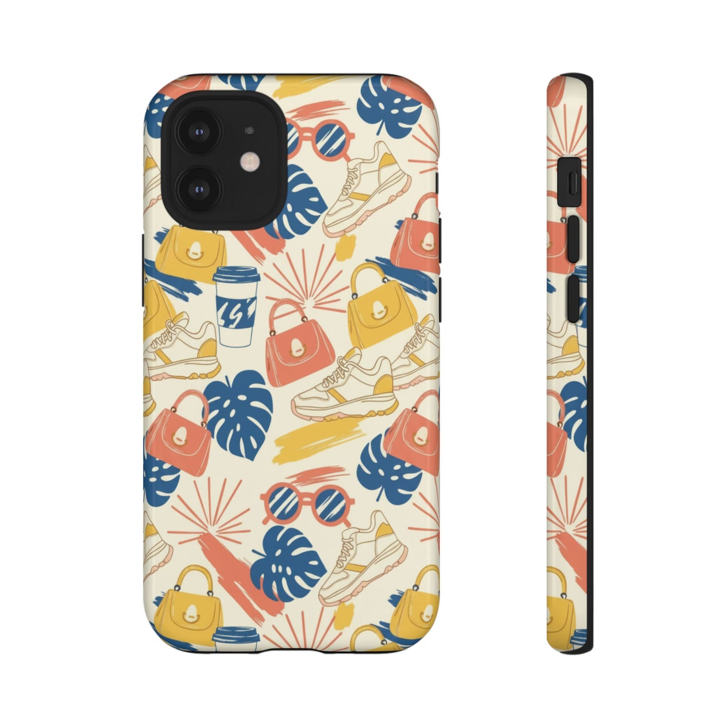 Tough Cases: Retro Summer Pattern Phone Case – Sunglasses, Sneakers & Tropical Leaves