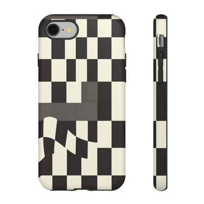Checkerboard Wave Phone Case — Black & Cream Graphic Tough Case