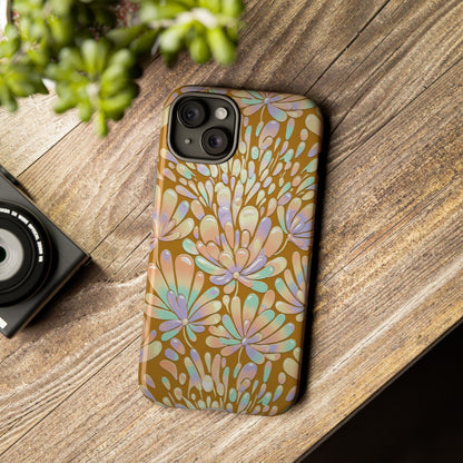 Floral Burst Tough Phone Case – Gold Pastel Botanical Protection