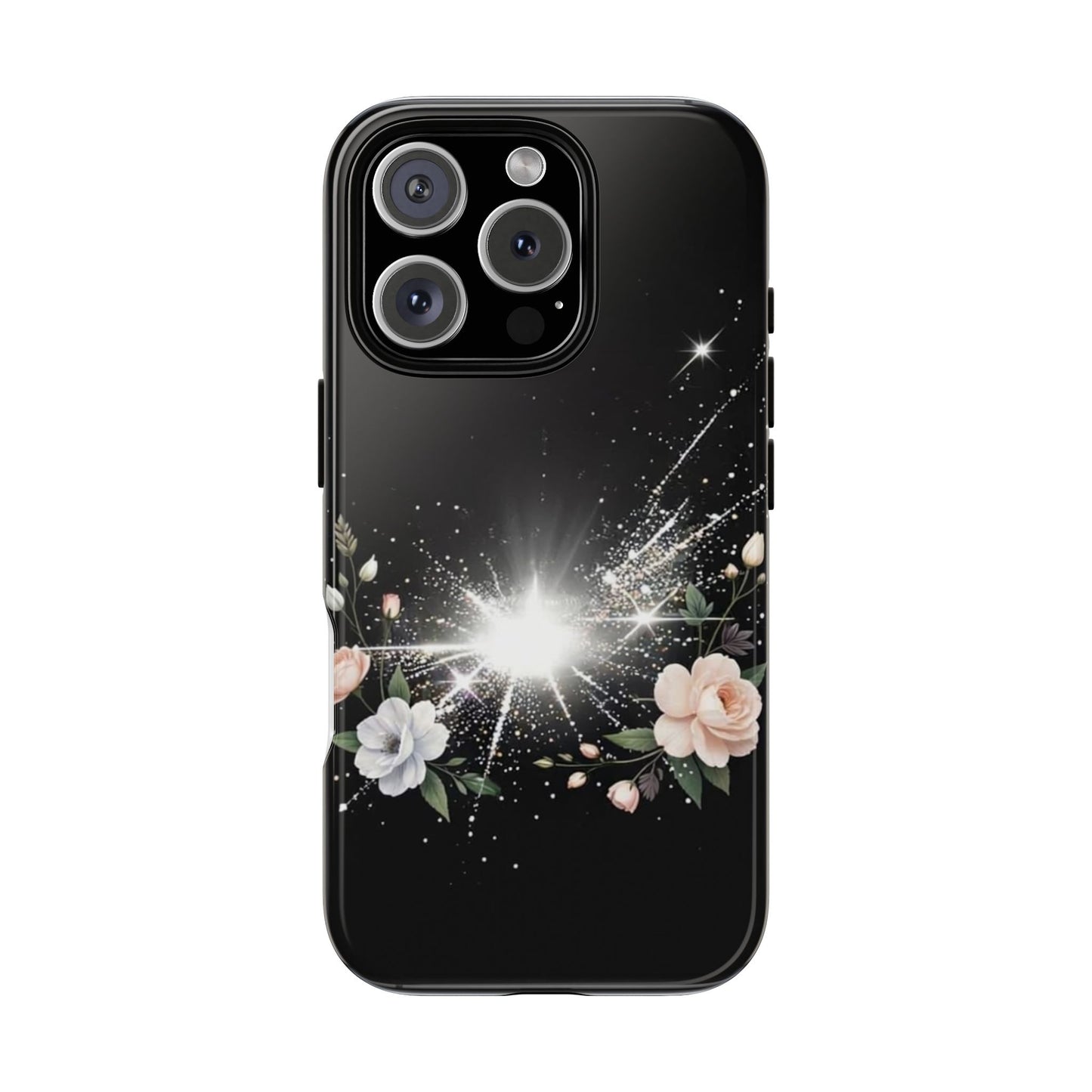 Floral Burst Phone Case — Protective Black Sparkle Design