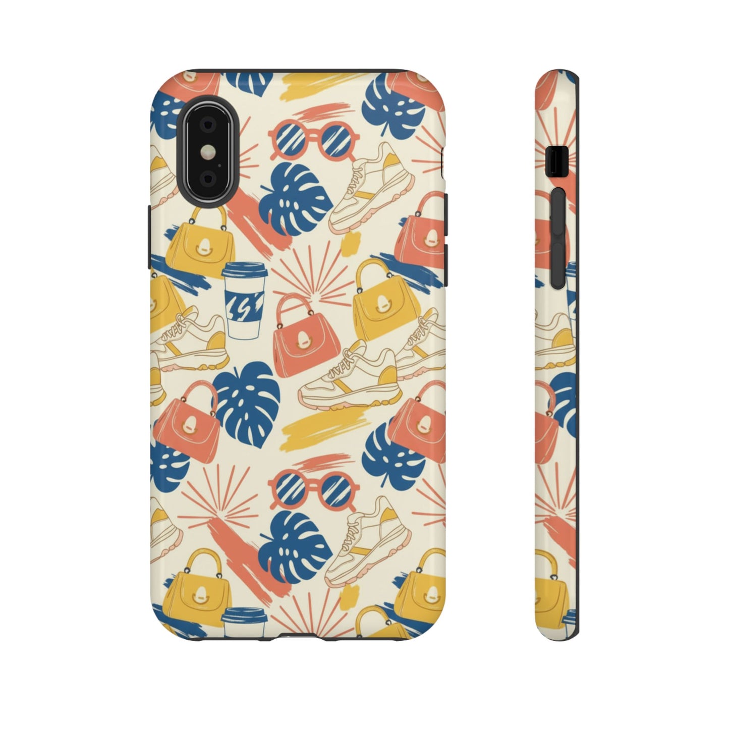 Tough Cases: Retro Summer Pattern Phone Case – Sunglasses, Sneakers & Tropical Leaves