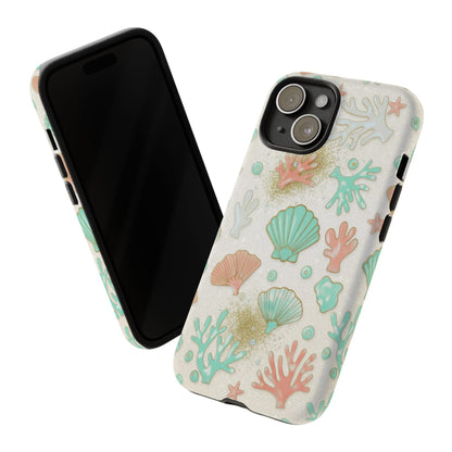 Seashell Coral Phone Case — Pastel Beach Shells Protective Tough Case