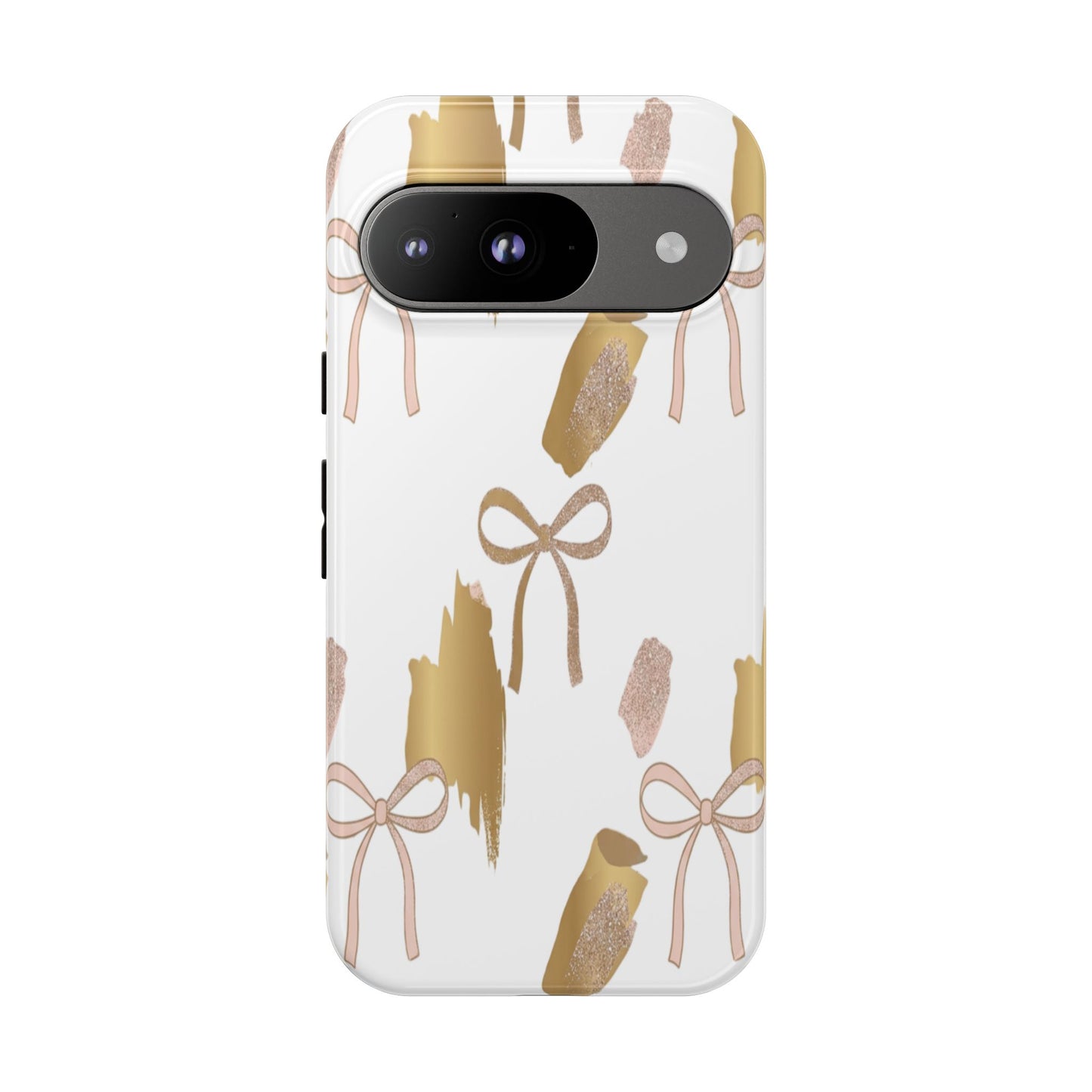 Phone Case — Gold Brushstroke & Blush Bow Pattern