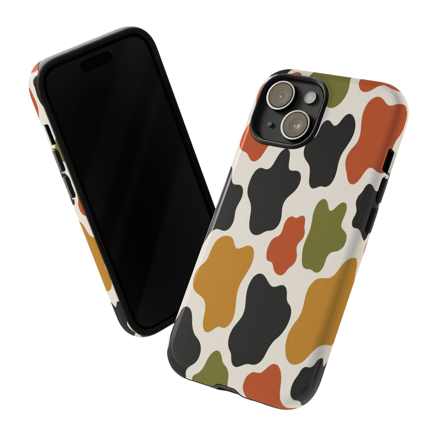 Camouflage Pattern Tough Phone Case – Retro Olive, Rust & Mustard Protective Cover