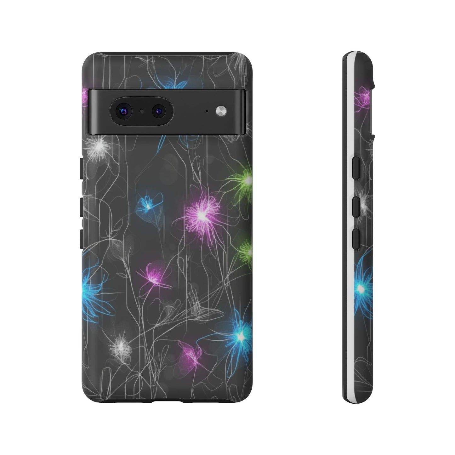 Neon Floral Tough Phone Case — Glow Flower Protective iPhone Cover