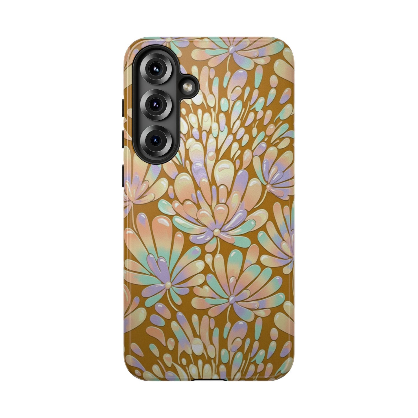 Floral Burst Tough Phone Case – Gold Pastel Botanical Protection