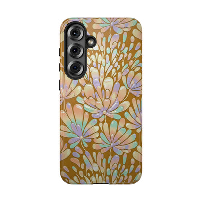 Floral Burst Tough Phone Case – Gold Pastel Botanical Protection