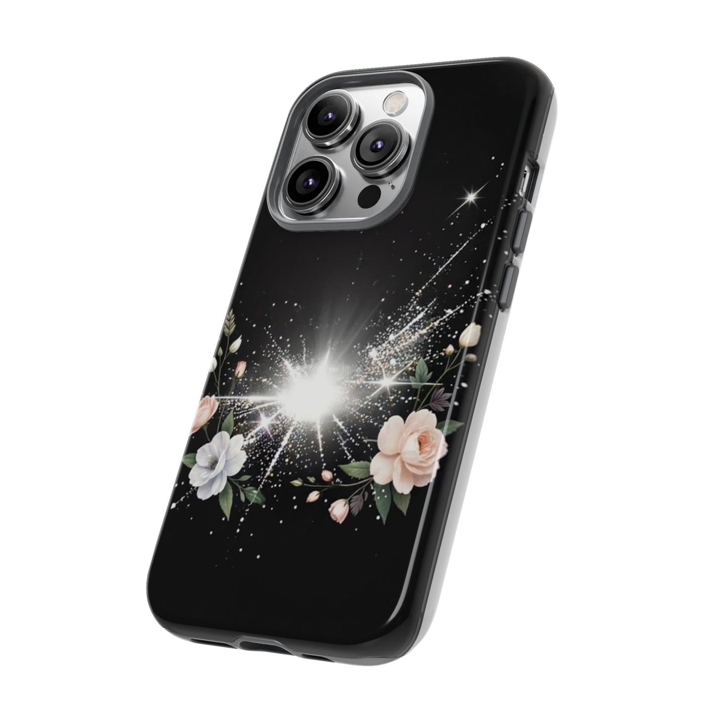 Floral Burst Phone Case — Protective Black Sparkle Design