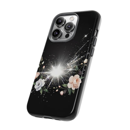 Floral Burst Phone Case — Protective Black Sparkle Design