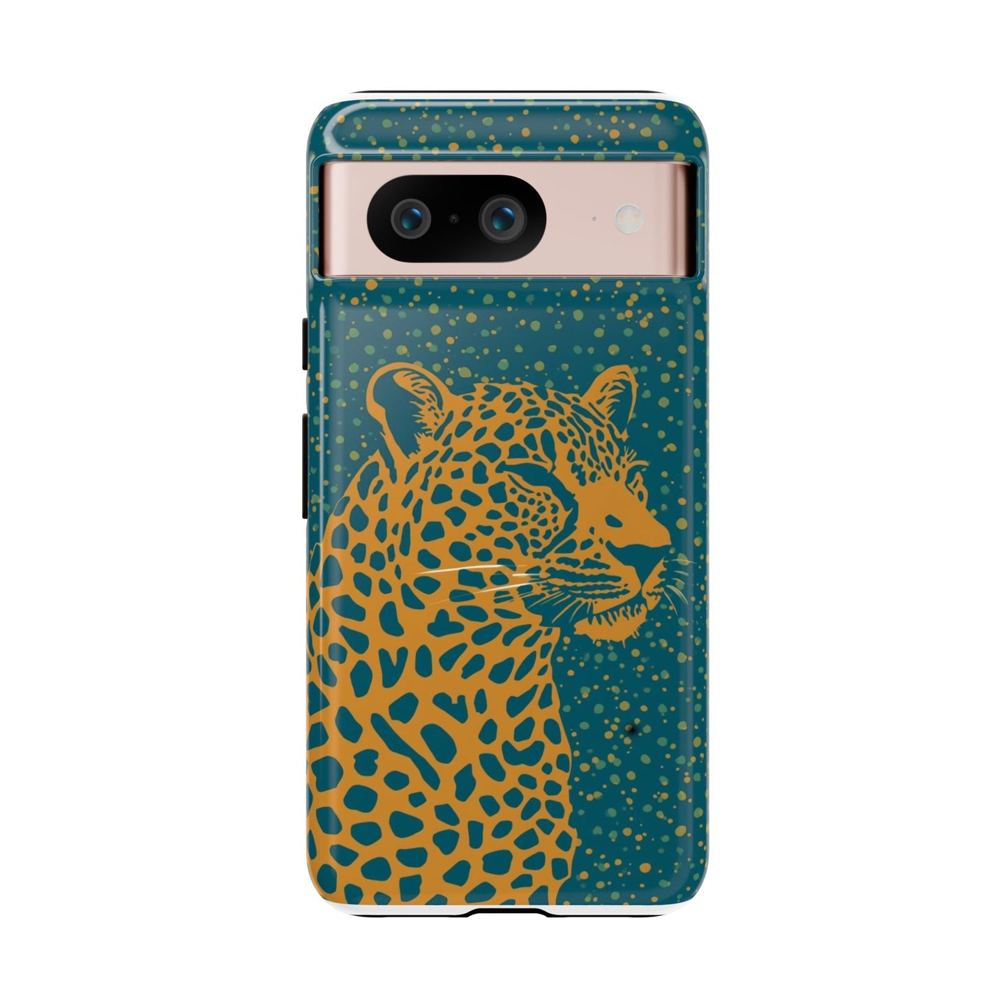 Leopard Spotlight Phone Case — Teal Gold Animal Print Protective Cover