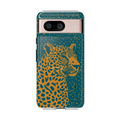 Leopard Spotlight Phone Case — Teal Gold Animal Print Protective Cover