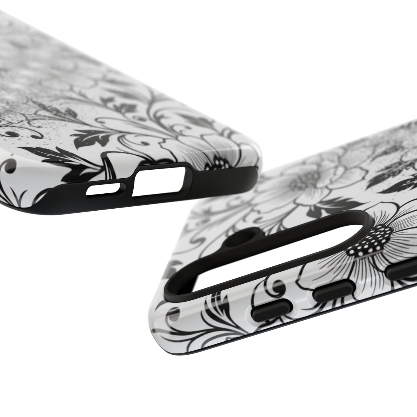 Floral Lace Phone Case — Black & White Vintage Flower Protective Case