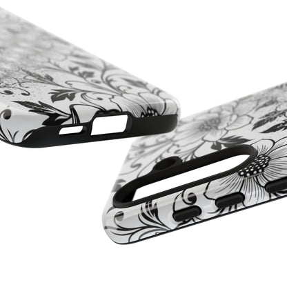 Floral Lace Phone Case — Black & White Vintage Flower Protective Case