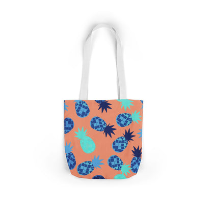 Tropical Pineapple Canvas Tote Bag — Coral & Teal Patterned Beach Market Bag