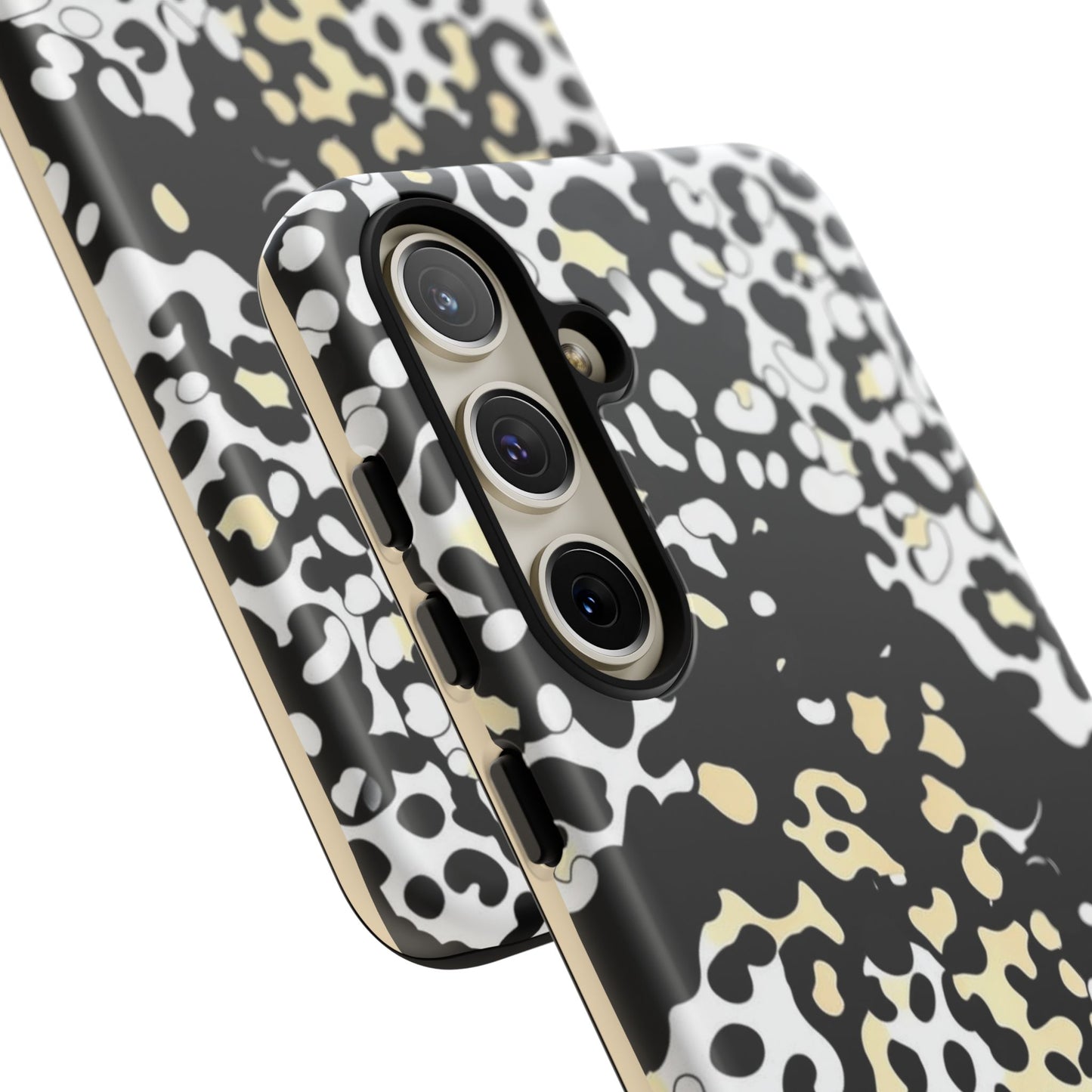 Leopard Splash Tough Phone Case — Black & Cream Animal Print Protective Cover