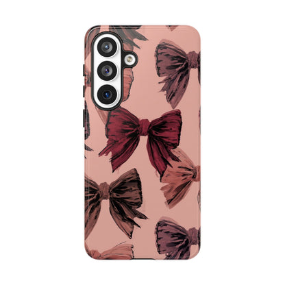 Bow Pattern Tough Phone Case — Pink Watercolor Bows Protective iPhone Cover