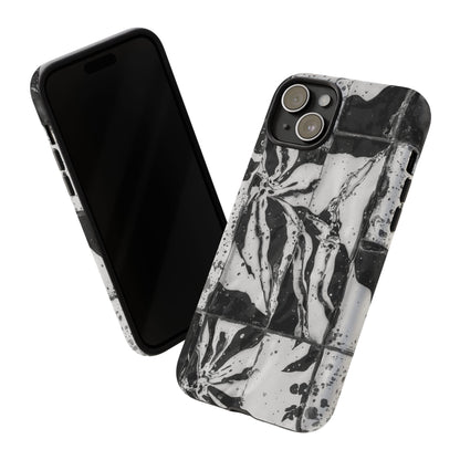 Monochrome Tile Floral Tough Phone Case