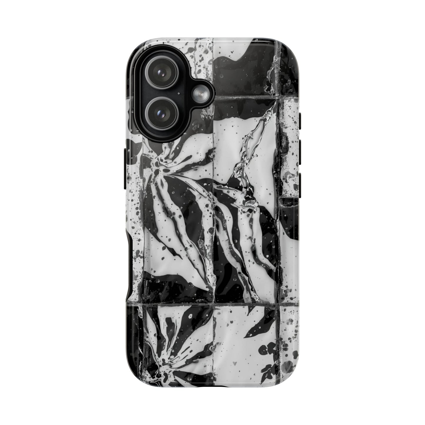 Monochrome Tile Floral Tough Phone Case