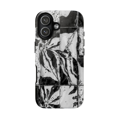 Monochrome Tile Floral Tough Phone Case