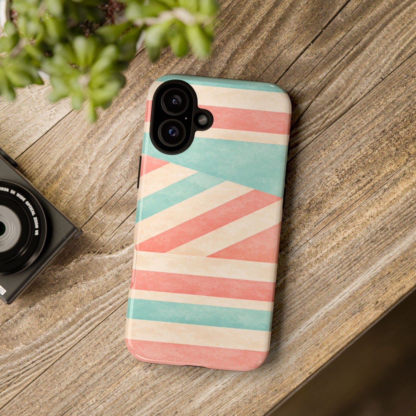 Pastel Stripes Tough Phone Case – Retro Coral & Teal Protective Cover