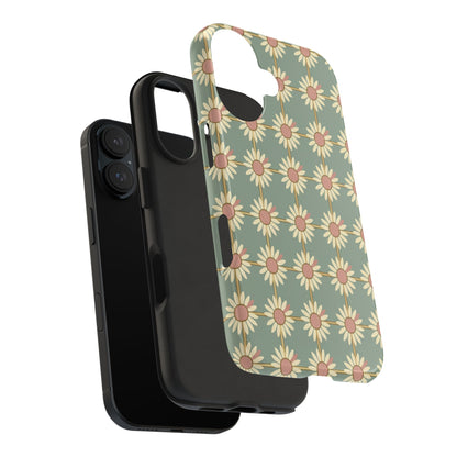 Daisy Pattern Tough Phone Case — Retro Floral Protective Cover